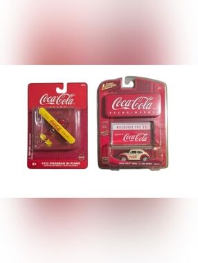Coca-Cola Red & Yellow Branded Die-Cast Plane and White & Red Car
